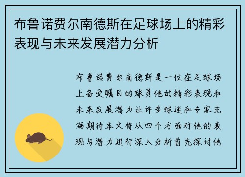 布鲁诺费尔南德斯在足球场上的精彩表现与未来发展潜力分析